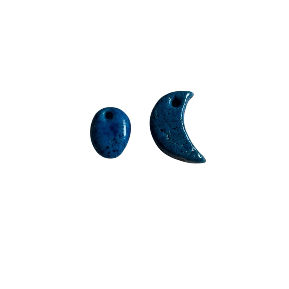 Blue Ceramic Moon and Oval pendants